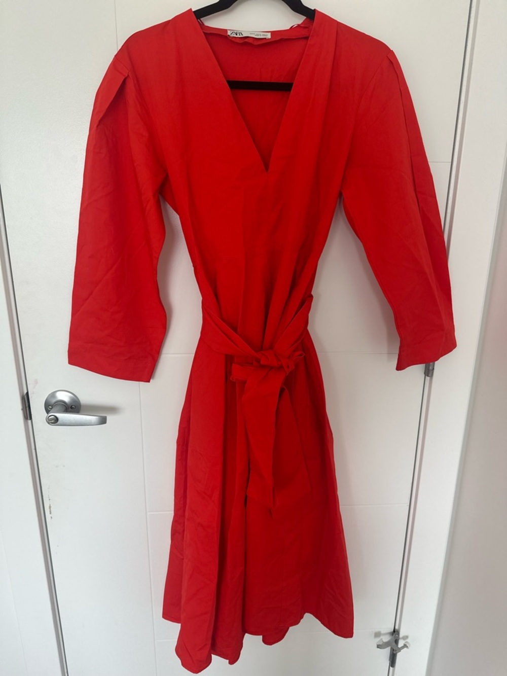 Zara Red Poplin Cotton Dress - Picture 2 of 7